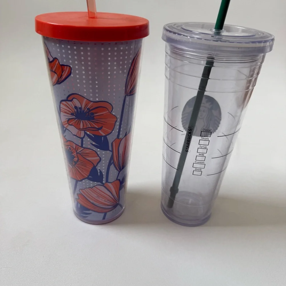 Starbucks Venti Cold Cup Tumbler with Straws Poppy Flower Clear Classic Tumbler